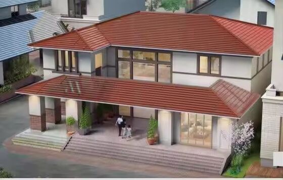 بلاط سقف شمسي أحادي البلورة أحمر/أخضر بحجم طويل - 86 واط طاقة عالية PV ملون، 154 واط/م²، جمالي وفعال